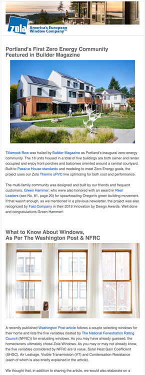 A preview of a past Zola newsletter