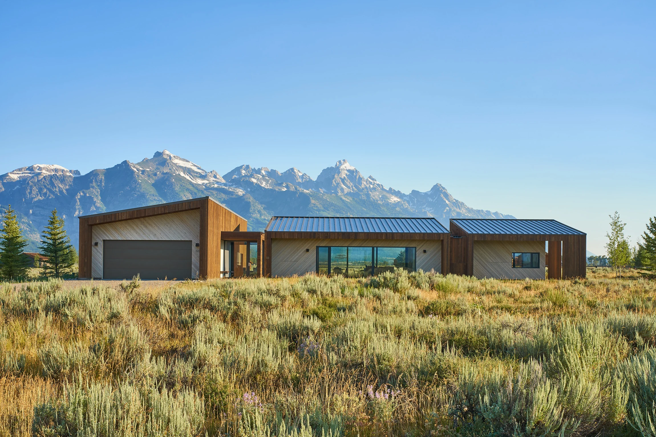 House of Fir — a low cedar-clad house on the sagebrush flats below the Tetons, Jackson, Wyoming